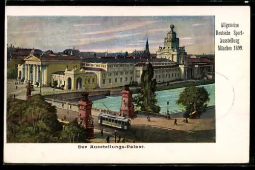AK München, Allg. Deutsche Sport-Ausstellung 1899, Ausstellungspalast, Ganzsache Bayern, PP15 C11 022