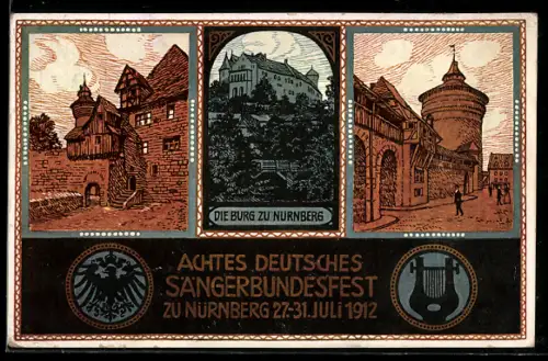 AK Nürnberg, VIII. Deutsches Sängerbundfest 1912, Burg zu Nürnberg, Ganzsache Bayern
