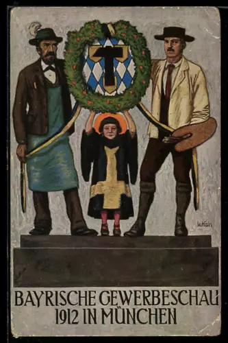 AK München, Bayerische Gewerbeschau 1912, Münchner Kindl, Wappen, Ganzsache Bayern