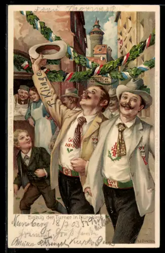 AK Nürnberg, X. Deutsches Turnfest 1903, Einzug der Turner, Ganzsache Bayern