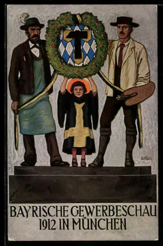 AK München, Bayrische Gewerbeschau 1912, Münchner Kindl, Wappen, Ganzsache Bayern
