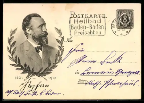 AK Porträt H. von Stephan 1831-1931, Ganzsache