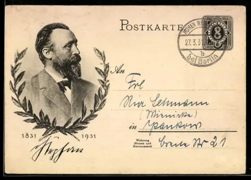 AK Porträt H. von Stephan 1831-1931, Ganzsache