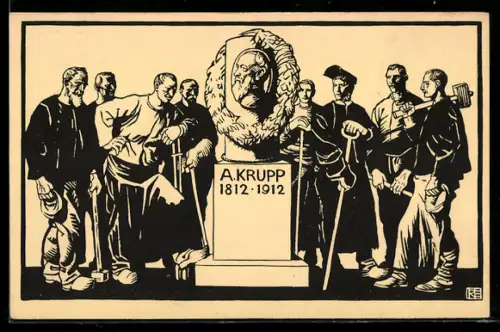 AK Hundertjahrfeier der Firma Krupp, Gedenkstein Alfred Krupp (1812-1912), Ganzsache