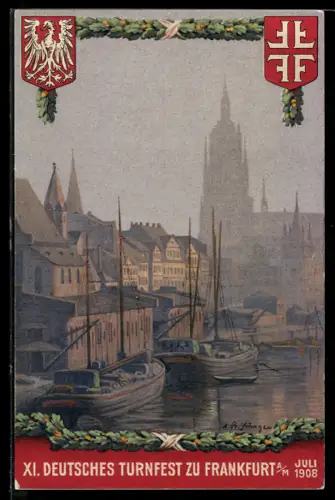 Künstler-AK Frankfurt a/M, XI. Deutsches Turnfest, Juli 1908, Ganzsache