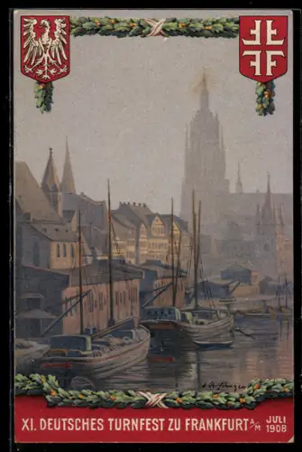 Künstler-AK Frankfurt a/M, XI. Deutsches Turnfest, Juli 1908, Ganzsache