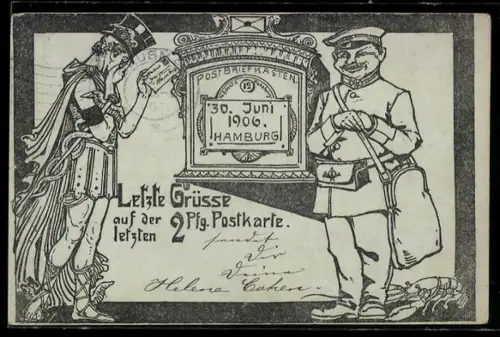 AK Hamburg, Letzte 2-Pfennig-Postkarte 1906, Ganzsache