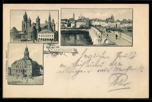 AK Maastricht, Dom, Brücke und Rathaus