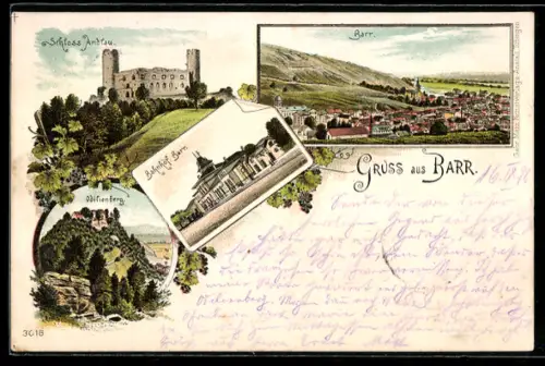 Lithographie Barr, Schloss Andlau, Bahnhof Barr, Odilienberg