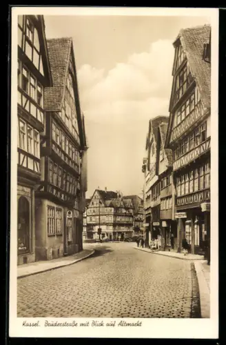 AK Kassel, Bruderstrasse mit Geschäften und Altmarkt
