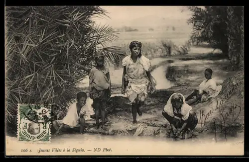 AK arabische Kinder am Wasser, arabische Volkstypen