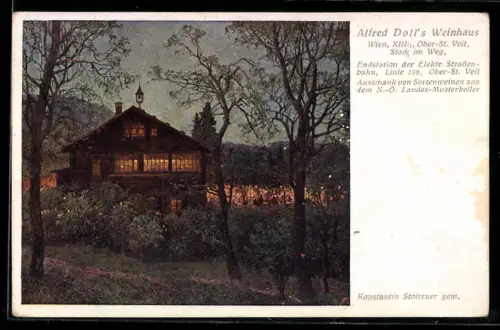 AK Wien, Ober-St. Veit, Alfred Doll`s Gasthaus, Stock im Weg