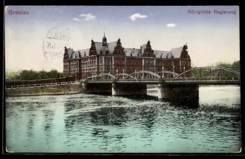 AK Breslau, Blick über den Fluss zur Königl. Regierung