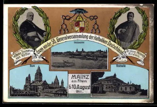 AK Mainz am Rhein, 58. Generalversammlung der Katholiken Deutschlands, Festhalle, Dom, Totalansicht