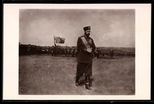 AK Nikolaus II. von Russland während eines Manövers im Felde