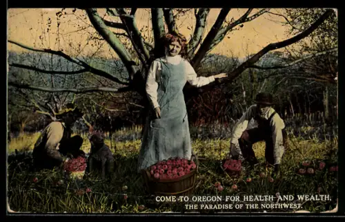 AK Ernte in Oregon, Drei Personen mit Hund