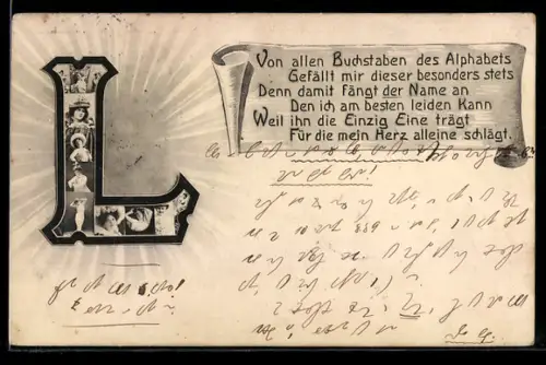 AK Buchstabe L mit Porträts von Frauen