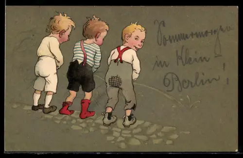 AK drei Jungen urinieren, Toilettenhumor