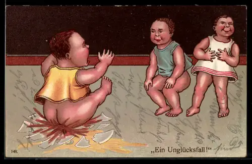 AK Schwerer Junge zerbricht den Nachttopf, Toilettenhumor