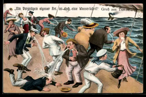 AK Ein Vergnügen eigner Art ist doch eine Wasserfahrt, Seekranke übergeben sich