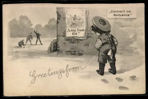 AK Kleiner Junge uriniert an eine Hauswand, Today Fresh Ale, Toilettenhumor