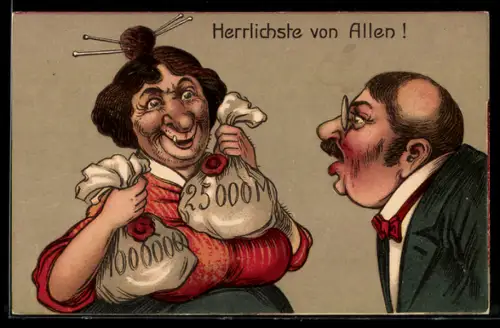 Künstler-AK Elle a la gu...sympathique, Frauenfeindliche Karikatur