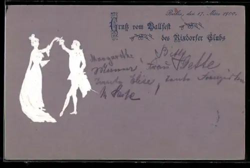 AK Rixdorf, Ballfest des Rixdorfer Clubs, Herr und Dame beim Tanz