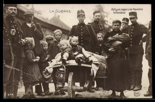 AK Réfugiés belges à la frontiére hollandaise, La Guerre 1914