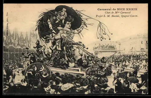 AK Nice, Carnaval, Char de Mme Carnaval, Festwagen beim Karnevalsumzug