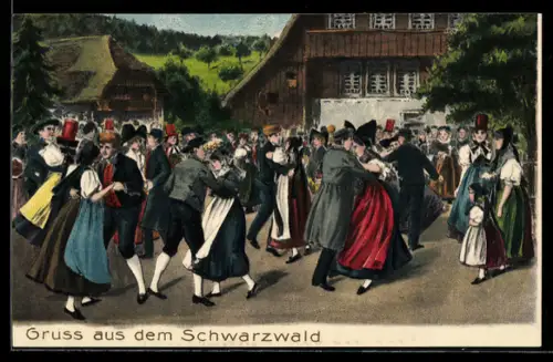 AK Viele Pärchen auf einer Tanzfeier im Schwarzwald