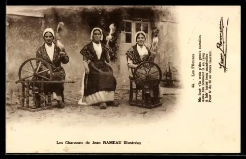 AK Les Fileuses, Frauen am Spinnrad