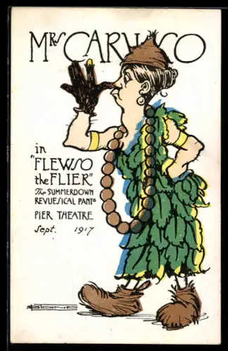 AK Frau im Blätterkleid zeigt anderen Menschen die Nase, Mrs. Caruso, frauenfeindlicher Humor