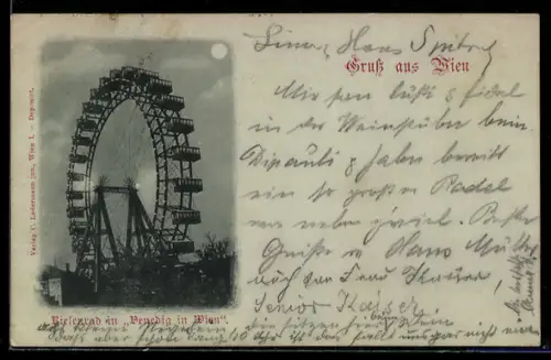 Mondschein-AK Wien, Wiener Prater, Das Riesenrad bei Vollmond