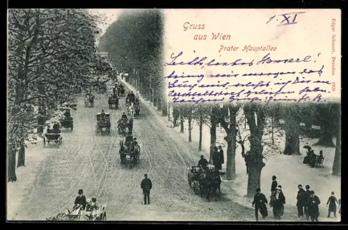 AK Wien, Wiener Prater, Kutschen in der Hauptallee