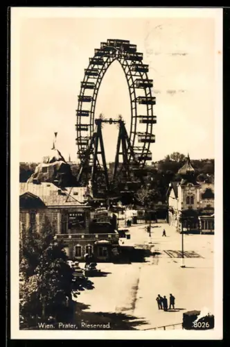 AK Wien, Wiener Prater, Ansicht mit Riesenrad