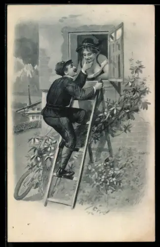 AK Liebespaar beim Fensterln