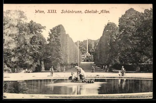 AK Wien, Schönbrunn, Obelisk-Allee mit Brunnen