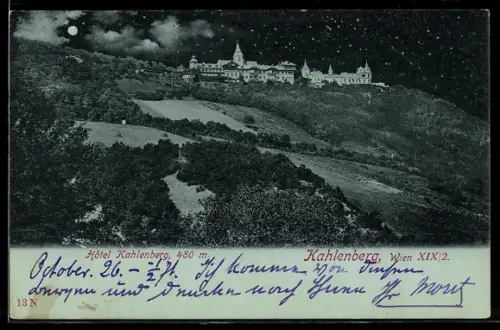 Mondschein-AK Kahlenberg, Bergpanorama mit Hotel Kahlenberg