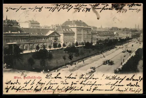 AK Wien, Hofstallstrasse mit Anlage aus der Vogelschau