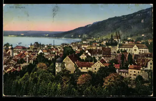 AK Bregenz, Ortspanorama mit Seeblick