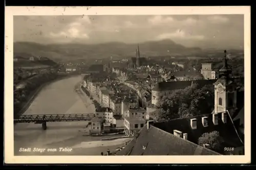 AK Steyr, Blick vom Tabor auf Altstadt mit Brücke und Kirche