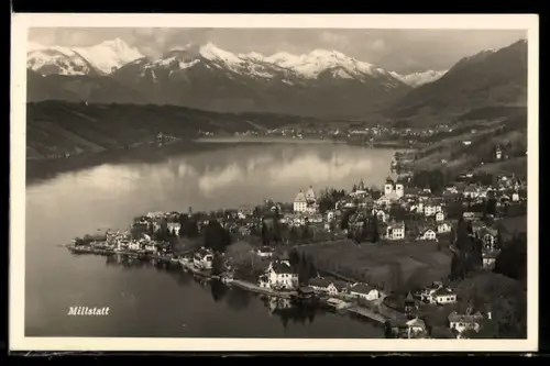 AK Millstatt, TGesamtansicht mit Gebirgspanorama aus der Vogelschau