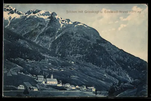 AK Sölden, Ortsansicht mit Grieskogl und Edelweiss-Wand