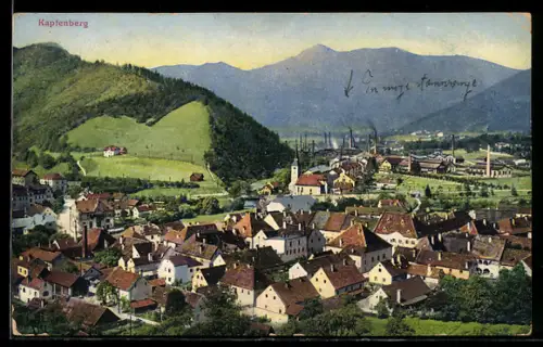 AK Kapfenberg, Ortsansicht mit Fabriken und Bergkulisse