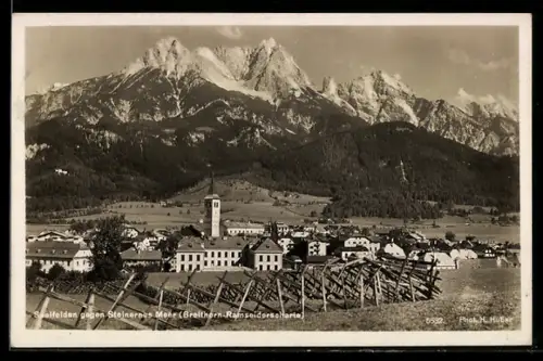 AK Saalfelden, Ortsansicht mit Steinernes Meer
