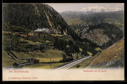 AK St. Jodok, Kehrtunnel der Brennerbahn, Panorama