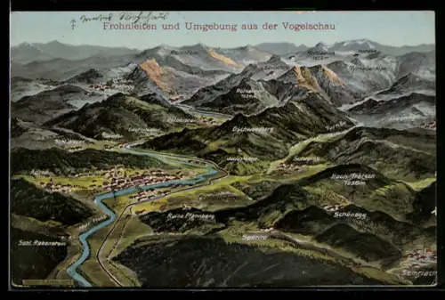 Künstler-AK Frohnleiten, Ort u. Umgebung aus der Vogelschau