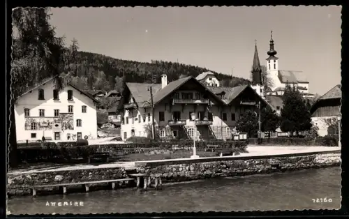 AK Attersee, Uferpartie mit Häusern und Kirche