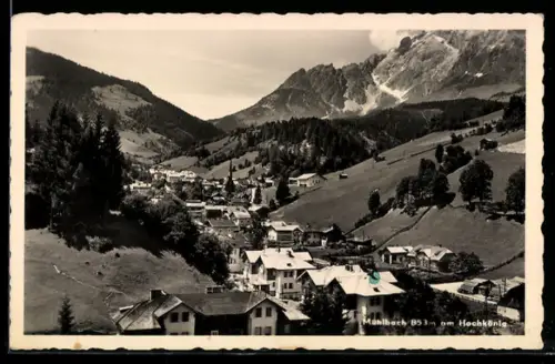 AK Mühlbach am Hochkönig, Dorfpanorama mit Hochkönig
