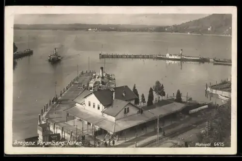 AK Bregenz /Vorarlberg, Hafen aus der Vogelschau